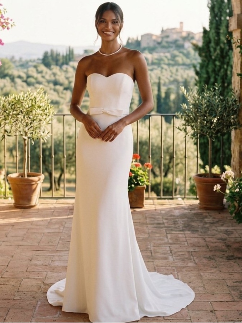 New Lulus Strapless White Mermaid Wedding Gown with Waist Bow Sz Small